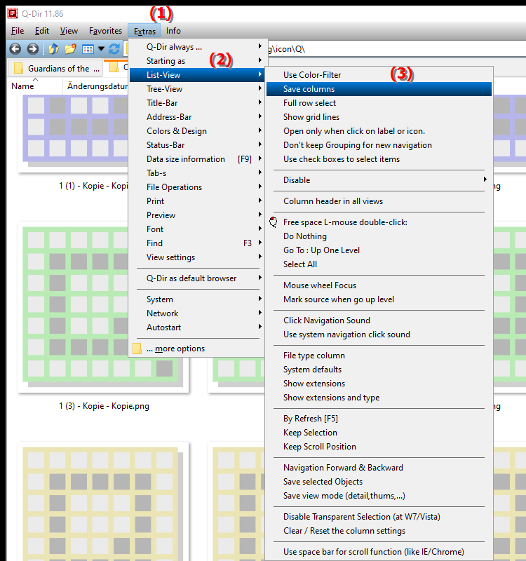 How do I save the list view column settings